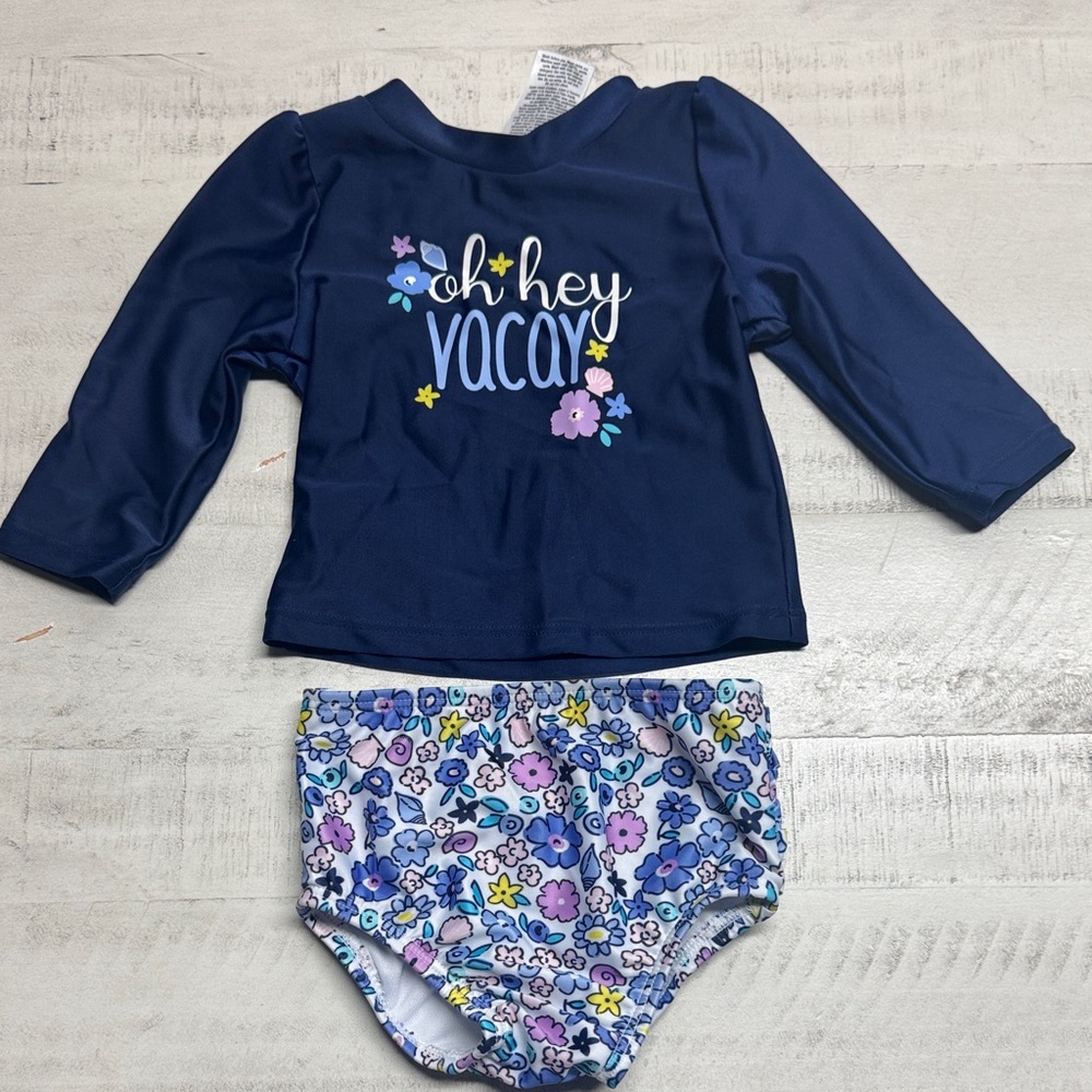 Gerber girls Swim Rashguard Set - Navy and Floral size 0-3